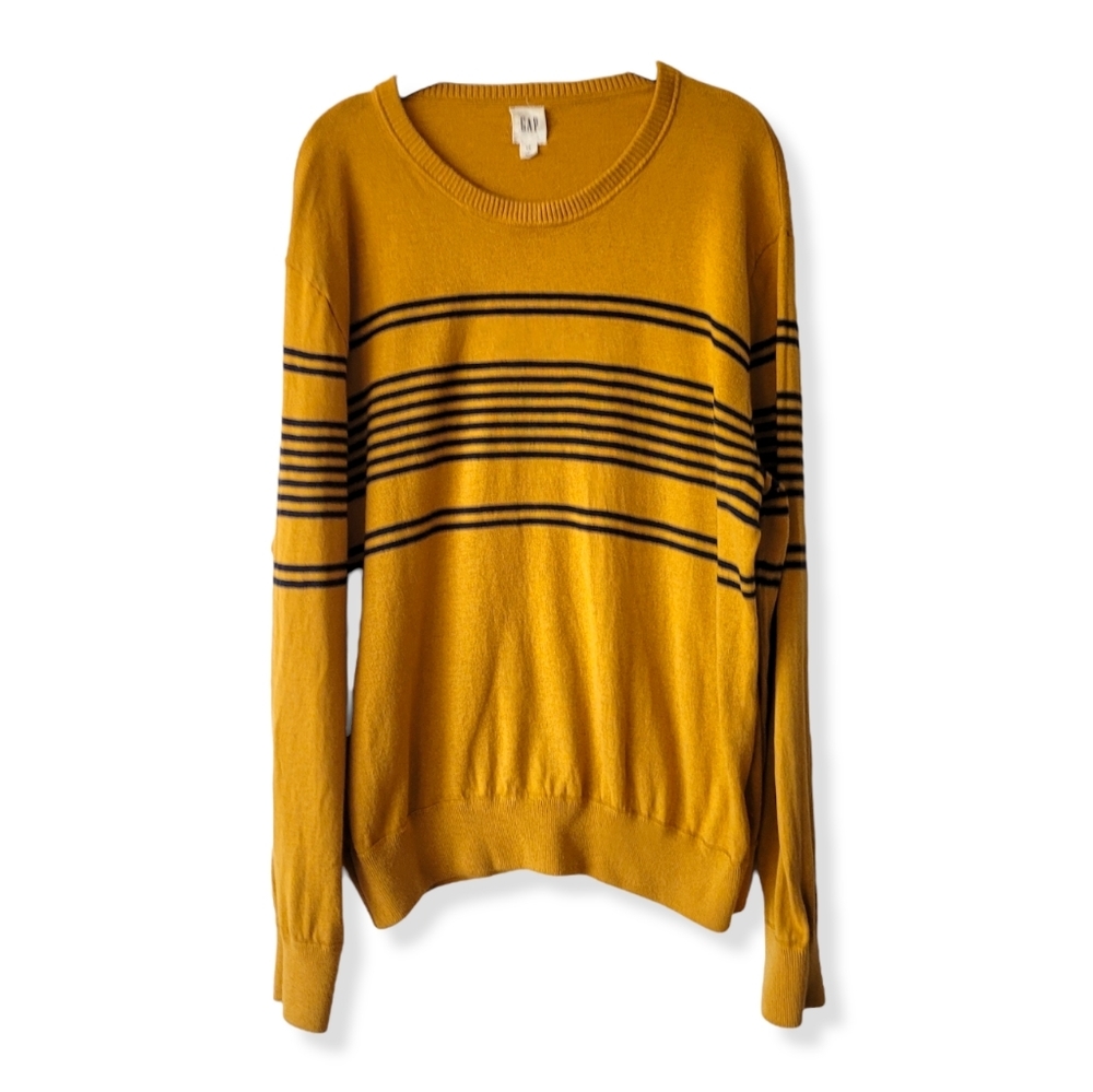 Gap Mustard Yellow and Navy Strip Long Sleeve Knit Sweater Size L
